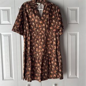 Tuckernuck Brown and Orange Flutter Sleeve Mini Sundress